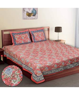 Multicolour Cotton Printed Jaipuri King Size Double Bed Sheets With Pillow Cover 1