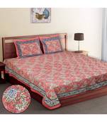 Multicolour Cotton Printed Jaipuri King Size Double Bed Sheets With Pillow Cover