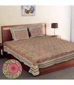 Multicolour Cotton Printed Jaipuri King Size Double Bed Sheets With Pillow Cover