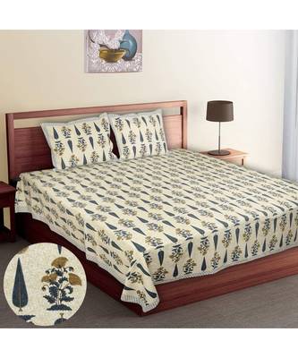 Multicolour Cotton Printed Jaipuri King Size Double Bed Sheets With Pillow Cover 1