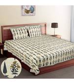 Multicolour Cotton Printed Jaipuri King Size Double Bed Sheets With Pillow Cover