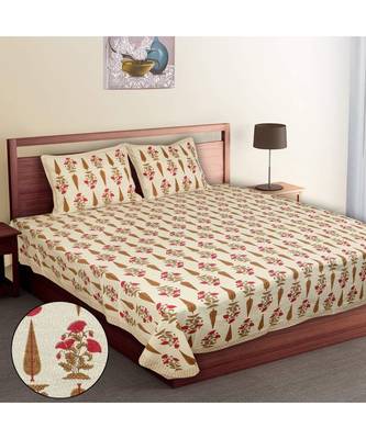 Multicolour Cotton Printed Jaipuri King Size Double Bed Sheets With Pillow Cover 1