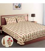 Multicolour Cotton Printed Jaipuri King Size Double Bed Sheets With Pillow Cover