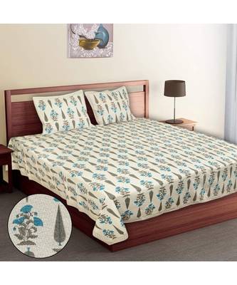 Multicolour Cotton Printed Jaipuri King Size Double Bed Sheets With Pillow Cover 1
