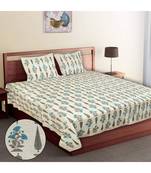 Multicolour Cotton Printed Jaipuri King Size Double Bed Sheets With Pillow Cover