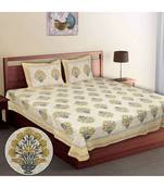 Multicolour Cotton Printed Jaipuri King Size Double Bed Sheets With Pillow Cover