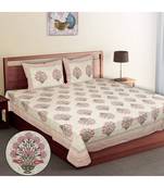 Multicolour Cotton Printed Jaipuri King Size Double Bed Sheets With Pillow Cover
