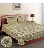 Multicolour Cotton Printed Jaipuri King Size Double Bed Sheets With Pillow Cover