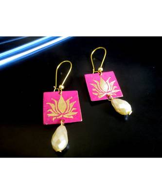 Brass Etched Lotus Earrings 1