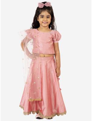 Pink embroidered polyester stitched lehenga 1