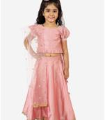 Pink embroidered polyester stitched lehenga