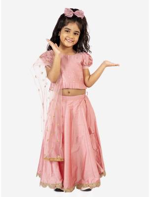 Pink embroidered polyester stitched lehenga 2