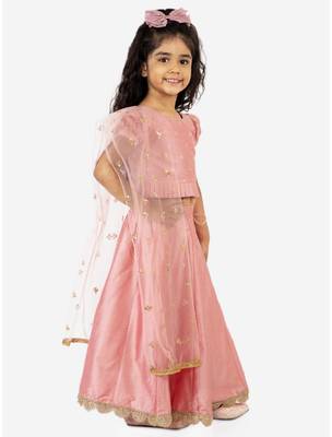 Pink embroidered polyester stitched lehenga 4