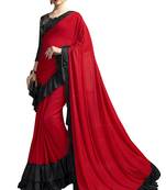 Red plain lycra saree with blouse
