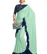 Sea Green Plain Lycra Saree With Blouse