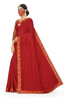 Red Woven Art Silk Blend Saree With Blouse