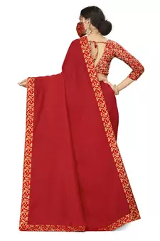 Red Woven Art Silk Blend Saree With Blouse