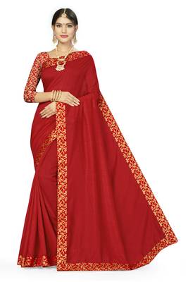 Red Woven Art Silk Blend Saree With Blouse 3