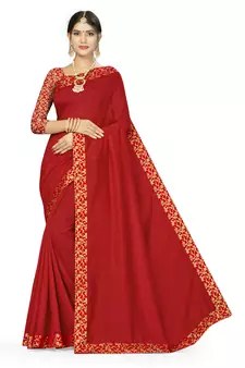 Red Woven Art Silk Blend Saree With Blouse