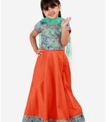 Orange embroidered polyester stitched lehenga