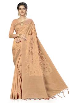 Beige Woven  Art Silk Saree With Blouse