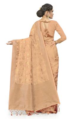 Beige Woven Art Silk Saree With Blouse 2
