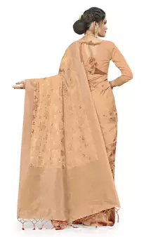 Beige Woven Art Silk Saree With Blouse