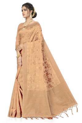 Beige Woven Art Silk Saree With Blouse 3