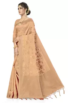 Beige Woven Art Silk Saree With Blouse