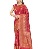 Peach Woven Art Silk Saree With Blouse