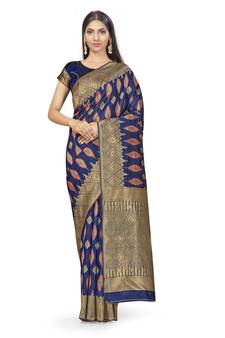 Navy Blue Woven  Art Silk Saree With Blouse
