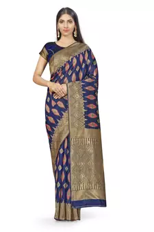 Navy Blue Woven  Art Silk Saree With Blouse
