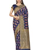 Navy Blue Woven Art Silk Saree With Blouse