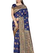 Navy Blue Woven Art Silk Saree With Blouse