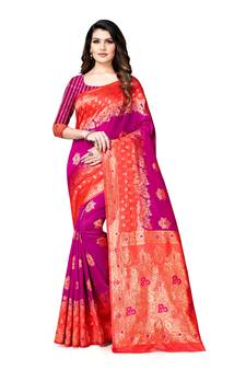 Multicolor woven banarasi silk saree with blouse