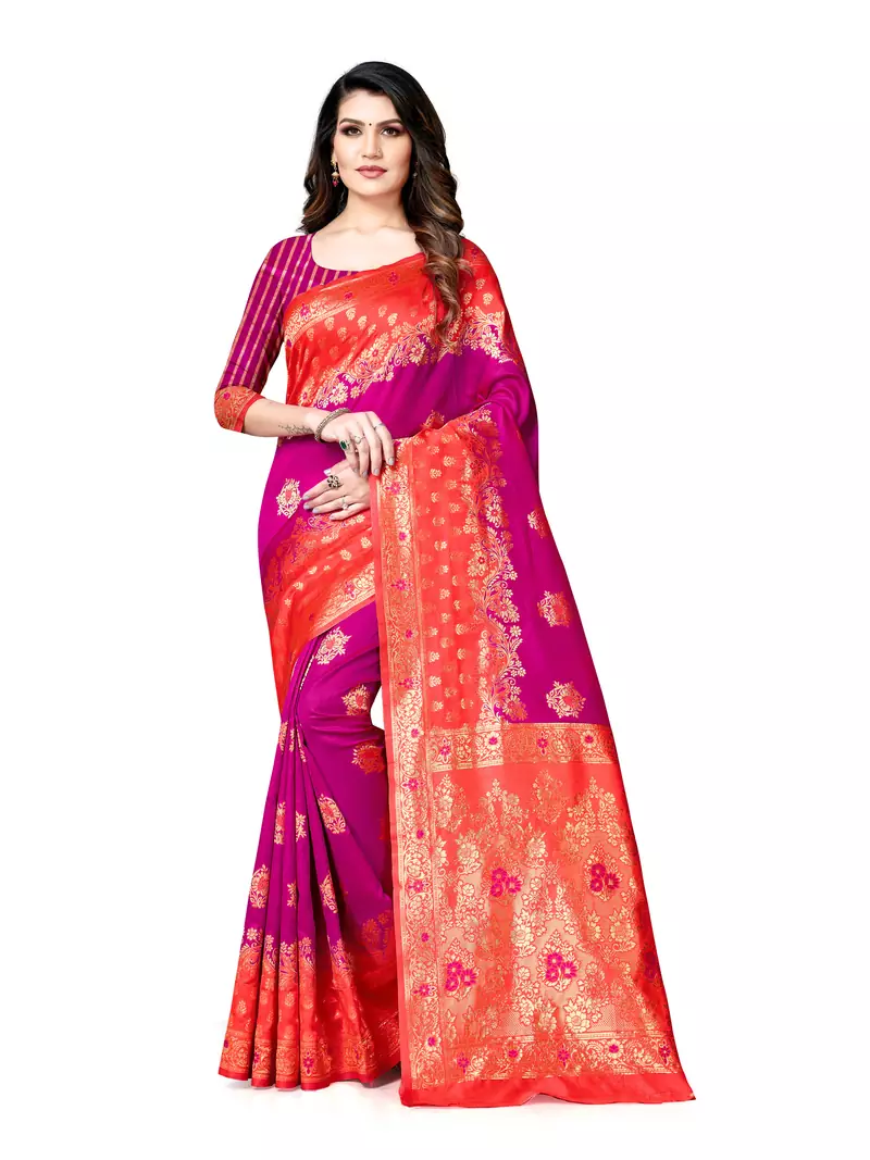 Multicolor woven banarasi silk saree with blouse
