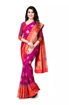 Multicolor Woven  Art Silk Saree With Blouse