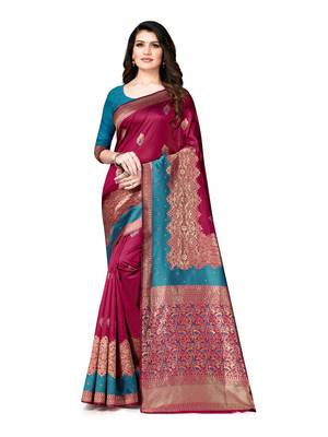 Multicolor woven banarasi silk saree with blouse 1