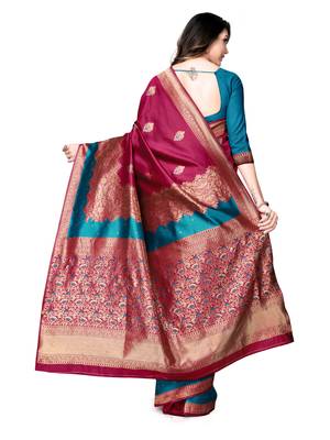 Multicolor woven banarasi silk saree with blouse 2