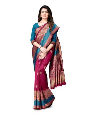 Multicolor woven banarasi silk saree with blouse 3