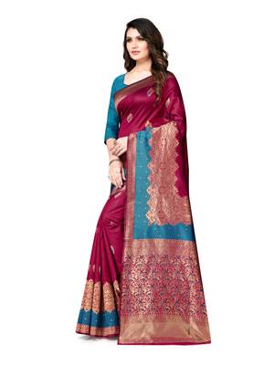 Multicolor woven banarasi silk saree with blouse 4