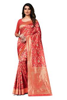 Peach Woven  Art Silk Saree With Blouse