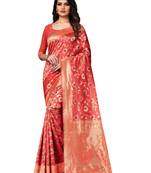 Peach Woven Art Silk Saree With Blouse