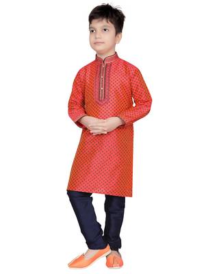Orange printed poly cotton boys-kurta-pyjama 1