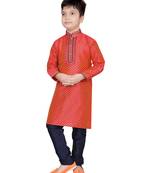 Orange printed poly cotton boys-kurta-pyjama