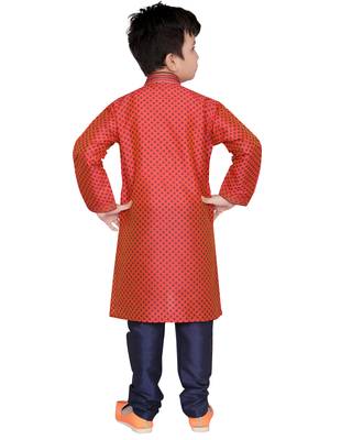 Orange printed poly cotton boys-kurta-pyjama 2