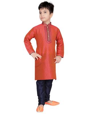 Orange printed poly cotton boys-kurta-pyjama 3