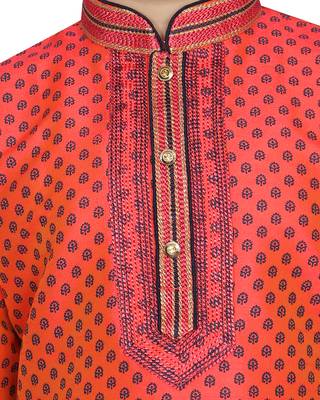 Orange printed poly cotton boys-kurta-pyjama 4
