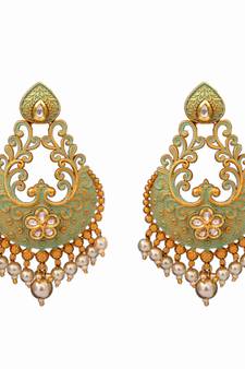 Green gold plated antique gold Copper   Pair of Earrings