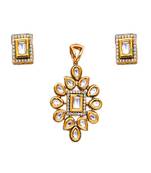 White kundan antique gold Copper   Pendant  Pair of Earring